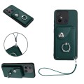 For Xiaomi Redmi 12C/11A Organ Card Bag Ring Holder PU Phone Case with Lanyard(Green)