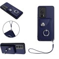 For Xiaomi Poco F5 Pro/Redmi K60/K60 Pro Organ Card Bag Ring Holder PU Phone Case with Lanyard(Blue)