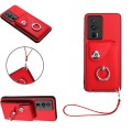 For Xiaomi Poco F5 Pro/Redmi K60/K60 Pro Organ Card Bag Ring Holder PU Phone Case with Lanyard(Red)