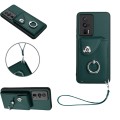 For Xiaomi Poco F5 Pro/Redmi K60/K60 Pro Organ Card Bag Ring Holder PU Phone Case with Lanyard(Green