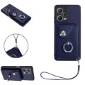 For Xiaomi Poco X5/Redmi Note 12 5G Global Organ Card Bag Ring Holder PU Phone Case with Lanyard(Blu