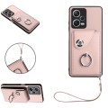 For Xiaomi Redmi Note 12 Pro 5G Global Organ Card Bag Ring Holder PU Phone Case with Lanyard(Pink)