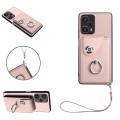 For Xiaomi Poco F5 5G/Redmi Note 12 Turbo Organ Card Bag Ring Holder PU Phone Case with Lanyard(Pink