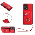 For Xiaomi Poco F5 5G/Redmi Note 12 Turbo Organ Card Bag Ring Holder PU Phone Case with Lanyard(Red)