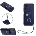 For Xiaomi Redmi Note 12S 4G Global Organ Card Bag Ring Holder PU Phone Case with Lanyard(Blue)