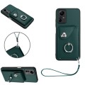 For Xiaomi Redmi Note 12S 4G Global Organ Card Bag Ring Holder PU Phone Case with Lanyard(Green)