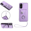 For Xiaomi Redmi 13C 4G / Poco C65 Organ Card Bag Ring Holder PU Phone Case with Lanyard(Purple)