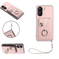 For Xiaomi Redmi 13C 4G / Poco C65 Organ Card Bag Ring Holder PU Phone Case with Lanyard(Pink)