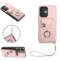 For Xiaomi Redmi 13C 5G / Redmi 13R Organ Card Bag Ring Holder PU Phone Case with Lanyard(Pink)