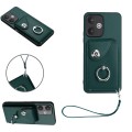 For Xiaomi Redmi 13C 5G / Redmi 13R Organ Card Bag Ring Holder PU Phone Case with Lanyard(Green)