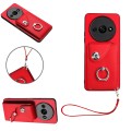 For Xiaomi Redmi A3 4G Organ Card Bag Ring Holder PU Phone Case with Lanyard(Red)