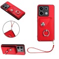 For Xiaomi Redmi Note 13 Pro 5G Global Organ Card Bag Ring Holder PU Phone Case with Lanyard(Red)