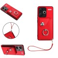 For Xiaomi Redmi Note 13 Pro+ Organ Card Bag Ring Holder PU Phone Case with Lanyard(Red)
