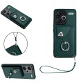 For Xiaomi Redmi Note 13 Pro+ Organ Card Bag Ring Holder PU Phone Case with Lanyard(Green)