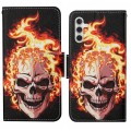 For Samsung Galaxy A05S Colored Drawing Pattern Leather Phone Case(Flame Skull)