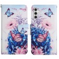 For Samsung Galaxy A05S Colored Drawing Pattern Leather Phone Case(Purple Butterfly)