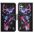 For Samsung Galaxy S24 5G Colored Drawing Pattern Leather Phone Case(Fluorescent Butterfly)