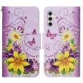 For Samsung Galaxy S24+ 5G Colored Drawing Pattern Leather Phone Case(Yellow Flower Butterfly)