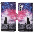 For Samsung Galaxy S24+ 5G Colored Drawing Pattern Leather Phone Case(Star Sky Cat)
