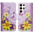 For Samsung Galaxy S24 Ultra 5G Colored Drawing Pattern Leather Phone Case(Yellow Flower Butterfly)