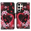 For Samsung Galaxy S24 Ultra 5G Colored Drawing Pattern Leather Phone Case(Red Heart)
