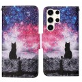 For Samsung Galaxy S24 Ultra 5G Colored Drawing Pattern Leather Phone Case(Star Sky Cat)