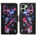 For Xiaomi Redmi 13C Colored Drawing Pattern Leather Phone Case(Fluorescent Butterfly)
