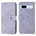 For Google Pixel 7a Ethnic Style Embossed Pattern Leather Phone Case(Purple)