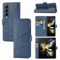 For Samsung Galaxy Z Fold3 PU Genuine Leather Texture Embossed Line Phone Case(Blue)