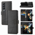For Samsung Galaxy Z Fold3 PU Genuine Leather Texture Embossed Line Phone Case(Black)