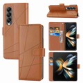 For Samsung Galaxy Z Fold3 PU Genuine Leather Texture Embossed Line Phone Case(Brown)