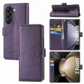 For Samsung Galaxy Z Fold5 PU Genuine Leather Texture Embossed Line Phone Case(Purple)