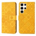 For Samsung Galaxy S24 Ultra 5G Ethnic Style Embossed Pattern Leather Phone Case(Yellow)
