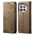 For OnePlus 12 Denim Texture Casual Style Horizontal Flip Leather Case(Khaki)