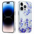 For iPhone 14 Pro Electroplated Symphony Phone Case(White Blue Flower)