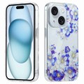 For iPhone 15 Electroplated Symphony Phone Case(White Blue Flower)