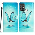 For ZTE Blade A52 Colored Drawing Leather Phone Case(Blue Butterfly)