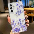 For Samsung Galaxy A14 Electroplated Symphony Phone Case(White Blue Flower)