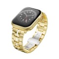 For Apple Watch Series 5 44mm Butterfly Buckle 5-Beads Metal Watch Band(Gold White)