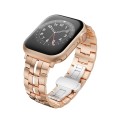For Apple Watch Series 3 42mm Butterfly Buckle 5-Beads Metal Watch Band(Rose Gold White)