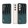 For Samsung Galaxy S24 5G ABEEL Genuine Leather Crocodile Pattern Phone Case with Holder(Blue)