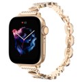 For Apple Watch Series 9 41mm Leopard Rhinestones Metal Chain Watch Band(Gold)