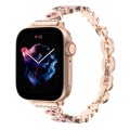For Apple Watch Series 6 44mm Leopard Rhinestones Metal Chain Watch Band(Rose Gold)