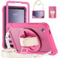For Samsung Galaxy Tab A9 X110/X115 Heavy Duty Hybrid Tablet Case with Handle & Strap(Rose Red)
