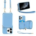 For iPhone 11 Pro Max Multifunctional Zipper Wallet RFID Phone Leather Case(Sky Blue)