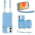 For iPhone 12 Multifunctional Zipper Wallet RFID Phone Leather Case(Sky Blue)