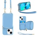 For iPhone 13 Multifunctional Zipper Wallet RFID Phone Leather Case(Sky Blue)