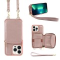 For iPhone 13 Pro Multifunctional Zipper Wallet RFID Phone Leather Case(Rose Gold)
