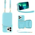 For iPhone 13 Pro Multifunctional Zipper Wallet RFID Phone Leather Case(Mint Green)