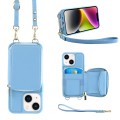 For iPhone 14 Multifunctional Zipper Wallet RFID Phone Leather Case(Sky Blue)